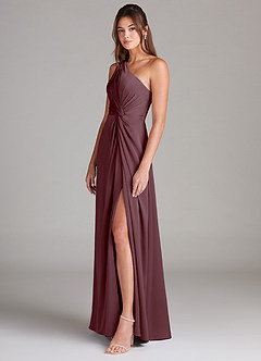 Azazie Brooke Bridesmaid Dresses Sangria A-Line One Shoulder Stretch Satin Dress image5