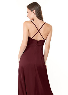 Azazie Naomie Bridesmaid Dresses Cabernet A-Line Cowl Neckline Side Slit Stretch Satin Dress image3