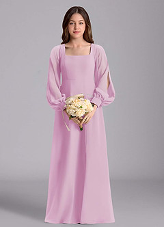 Azazie Bondi Junior Candy Pink A-Line Blouson Chiffon Dress image3