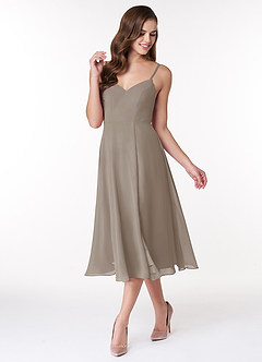 Azazie Clarissa Bridesmaid Dresses Taupe A-Line V-Neck Chiffon Dress image4
