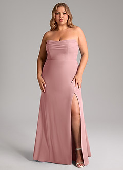 Azazie Saige Brautjungfernkleider Wandelbar A-Linie Schulterfrei Chiffon Kleid Altrosa image16