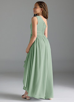 Azazie Mathilda Junior Agave A-Line Pleated Chiffon Dress image5