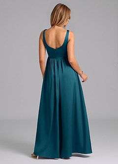 Azazie Keyla Bridesmaid Dresses Ink Blue A-Line Pleated Stretch Satin Dress image4