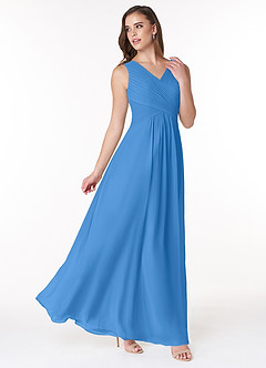 Azazie Flora Bridesmaid Dresses Blue Jay A-Line Pleated Chiffon Dress image4