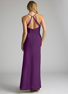 Azazie Becca Bridesmaid Dresses Grape Sheath V-Neck Chiffon Dress image5