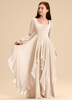 Azazie Clara Junior Robe Trapèze en Mousseline de soie Blouson Albâtre Blanc image7