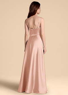 Azazie Prisha Junior Robe Trapèze en Satin extensible Plissée Or Rose image2