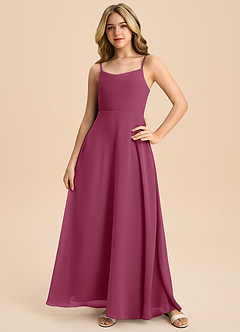 Azazie Shale Junior Mulberry A-Line Bow Chiffon Dress image3