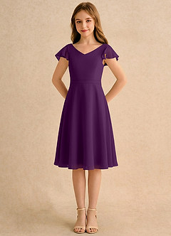 Azazie Narin Girls Formal Abiti da Ragazza di Fiori Abito A-Line in Chiffon Con Maniche Uva image5