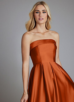 Azazie Lucienne Bridesmaid Dresses Burnt Orange A-Line Strapless Stretch Satin Convertible Dress image7