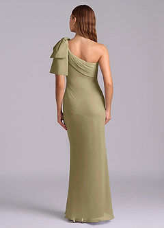 Azazie Yuanna Robes de demoiselle d'honneur Robe Sirène en Mousseline de soie Une épaule Vert Mousse image2