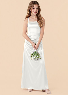 Azazie Renna Junior Robe Sirène en Satin extensible Plissée Blanc image4