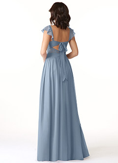 Azazie Lissa Bridesmaid Dresses Dusty Blue A-Line Lace Chiffon Dress image5