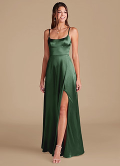 Azazie Halsey Bridesmaid Dresses Eucalyptus A-Line Side Slit Metallic Satin Dress image3