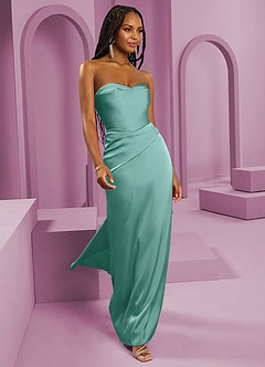 Barbie ♥ Azazie Vestidos de damas de honor Vestido de Aqua de Satén Elástico de Corte Recto Convertible con Sin tirantes image7