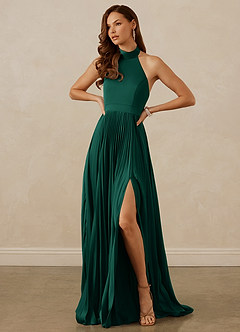 Christian Siriano Bridal for Azazie 1007 Bridesmaid Dresses Emerald A-Line Pleated Stretch Satin Dress image11