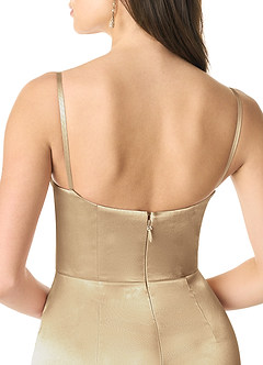 Azazie Liv Bridesmaid Dresses Champagne Sheath Off the Shoulder Metallic Satin Convertible Dress image9