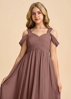 Azazie Lianne Junior Espresso A-Line Off the Shoulder Chiffon Dress image4