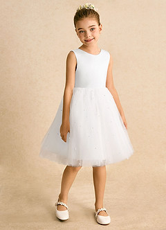 Azazie Esme Flower Girl Dresses White Ball-Gown Bow Tulle Dress image7