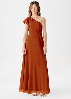 Azazie Arabella Junior A라인 셔링 쉬폰 플로어 길이 주니어 신부 들러리 드레스 image3