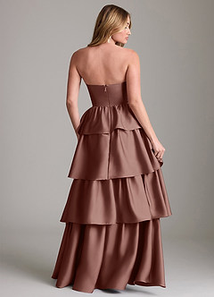 Azazie Faye Bridesmaid Dresses Espresso A-Line Ruched Stretch Satin Dress image2
