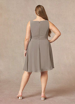 Azazie Shirley Mother of the Bride Dresses Taupe A-Line Scoop Pleated Chiffon Dress image12