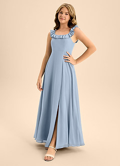 Azazie Callie Junior Dusty Blue A-Line Ruched Chiffon Dress image3