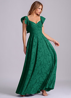 Azazie Leilani Bridesmaid Dresses Emerald A-Line Sweetheart Neckline Floral Burnout Dress image6