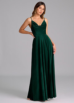 Azazie Sarella Bridesmaid Dresses Emerald A-Line Pleated Velvet Dress image4