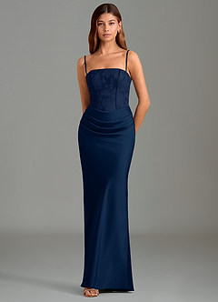 Azazie Emilia Bridesmaid Dresses Dark Navy Mermaid Strapless Stretch Satin Dress image4
