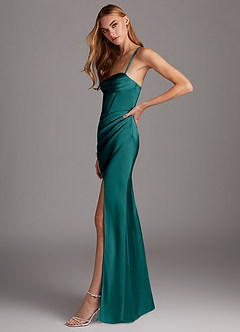 Azazie Brookelle Bridesmaid Dresses Peacock Sheath Sweetheart Corset Stretch Satin Dress image5