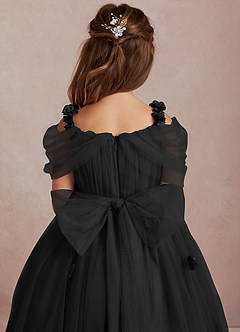 Azazie Shaylee Flower Girl Dresses Black A-Line Off the Shoulder Tulle Dress image5