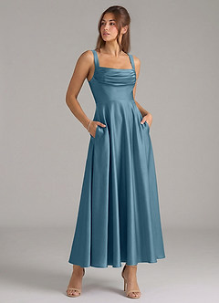 Azazie Shaude Jurken voor bruidsmeisjes Jurk van Stretch Satijn met A-Lijn Geplooid Bermuda image3