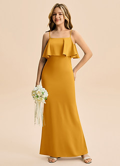 Azazie Galene Junior Havfrue Stræk satin Gulv-længde Junior brudepige Kjole image3