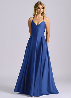 Azazie Truce Abiti da Damigella Abito A-Line in Raso Elasticizzato Blu Reale image1