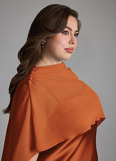 Azazie Jaleesa Bridesmaid Dresses Cinnamon Sheath High Neck Stretch Satin Dress image16