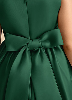 Azazie Peaches Flower Girl Dresses Dark Green A-Line Bow Matte Satin Dress image6