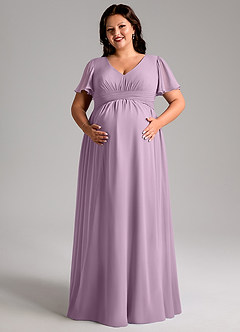 Azazie Verna Maternity Bridesmaid Dresses A-Line V-Neck Ruched Chiffon Floor-Length Dress image11