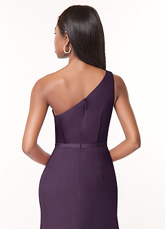 Azazie Liza Bridesmaid Dresses Plum Mermaid One Shoulder Chiffon Dress image3