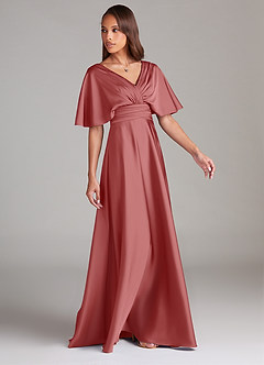 Azazie Pamela Robes de demoiselle d'honneur Robe Trapèze en Satin extensible Plissée Antique Rose image3