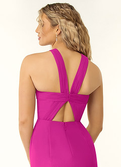 Azazie Rue Vestidos de damas de honor Vestido de Fucsia de Gasa de Corte en A con Halter image3