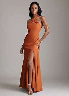 Azazie Lorena Bridesmaid Dresses Cinnamon Mermaid Pleated Chiffon Dress image4