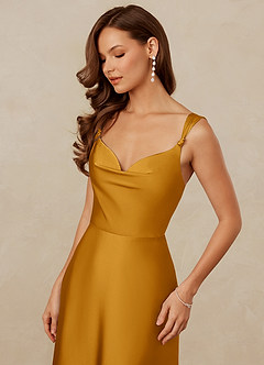 Christian Siriano Bridal for Azazie 1001 Bridesmaid Dresses Butterscotch A-Line Sweetheart Neckline Stretch Satin Dress image6