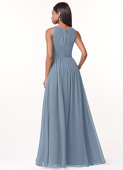 Azazie Harper Bridesmaid Dresses Dusty Blue A-Line Pleated Chiffon Dress image2