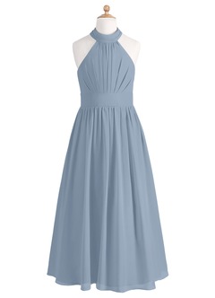 Azazie Iman Junior Dusty Blue A-Line Pleated Chiffon Dress image6