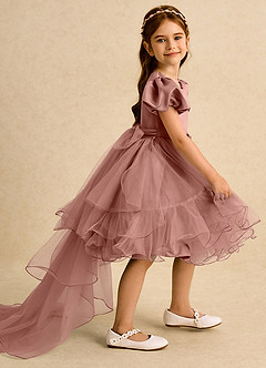 Azazie Cocoa Abiti da Ragazza di Fiori Abito Principessa in Tulle Plissettato Cedro Rosa image1