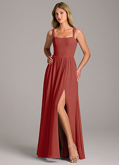 Azazie Rosaline Bridesmaid Dresses Terracotta A-Line Side Slit Chiffon Dress image5