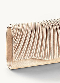 front Farblich passende Clutch aus plissiertem Metallic-Satin