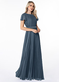 Azazie Kara Modest Bridesmaid Dresses A-Line Pleated Chiffon Floor-Length Dress image3