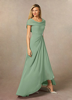 Azazie Mary Vestidos para mãe da noiva Vestir Matchá de Chiffon de Linha A com Fenda Lateral image4